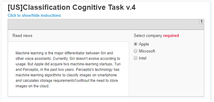 training task for classification